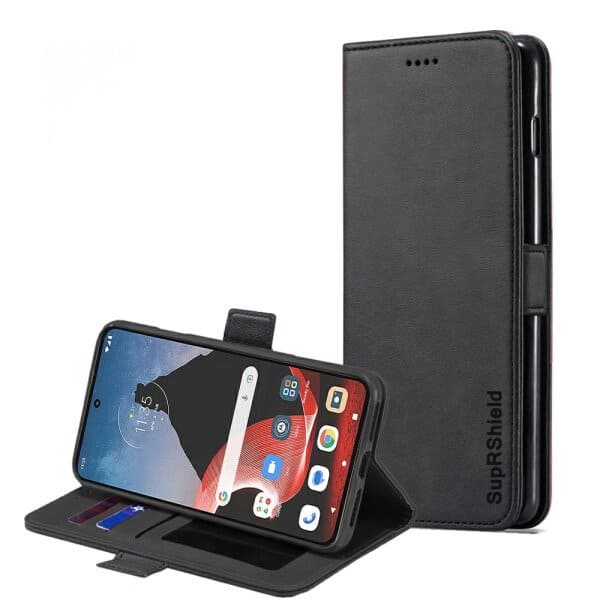 For For Motorola Moto ThinkPhone SupRShield Wallet Leather Card Holder Flip Protective Shockproof Magnetic Case Cover (Black)