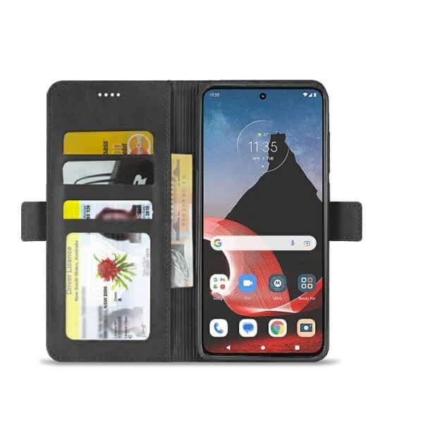 For For Motorola Moto ThinkPhone SupRShield Wallet Leather Card Holder Flip Protective Shockproof Magnetic Case Cover (Black)
