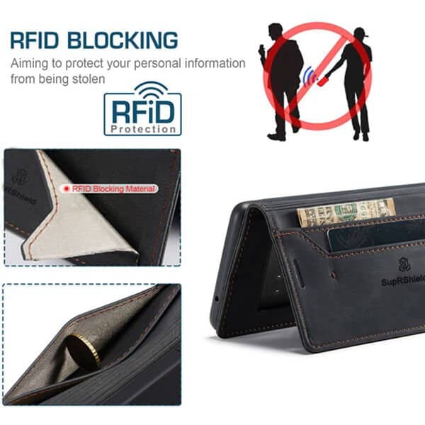 For Google Pixel 7 Case RFID Blocking Retro Flip Premium Leather Card Holder Wallet Cover - (Black)