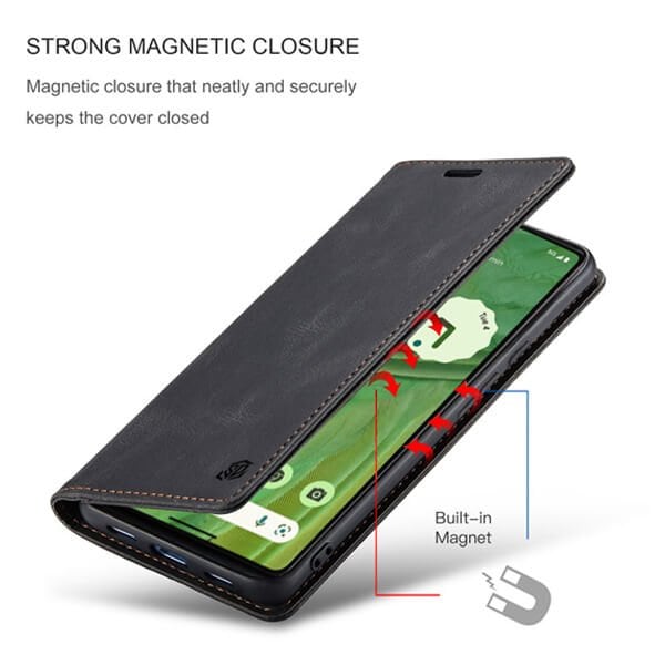For Google Pixel 7 Case RFID Blocking Retro Flip Premium Leather Card Holder Wallet Cover - (Black)