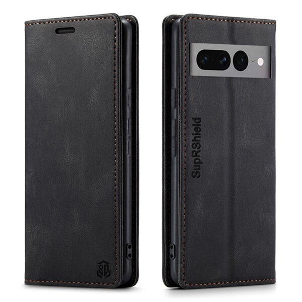 For Google Pixel 7 Pro Case RFID Blocking Retro Flip Premium Leather Card Holder Wallet Cover - (Black)
