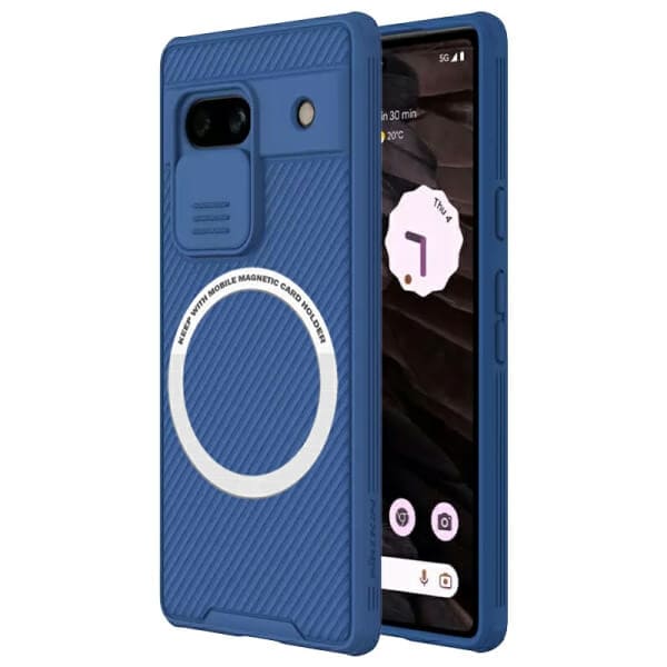 For Google Pixel 7A [Support Magsafe Charger] Nillkin CamShield With Camera Protection Slim Magnetic Shockproof Heavy Duty Cover (Blue)