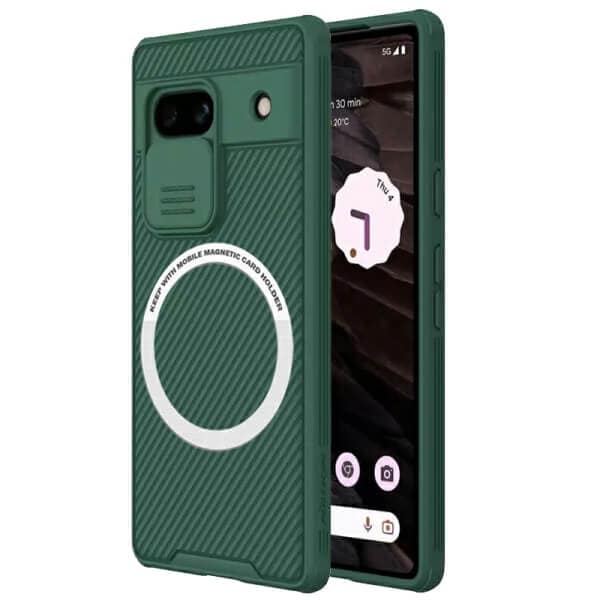 For Google Pixel 7A [Support Magsafe Charger] Nillkin CamShield With Camera Protection Slim Magnetic Shockproof Heavy Duty Cover (Green)