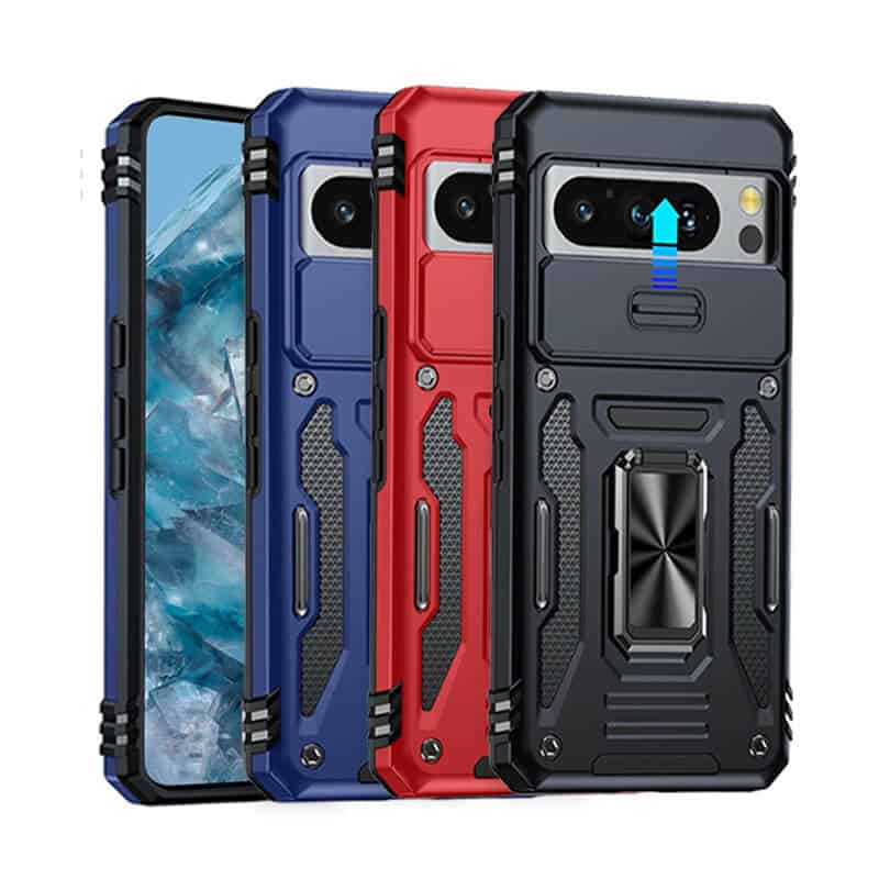 For Google Pixel 8 8 Pro Slide Camera Cover & Kickstand, Built-in 360° Rotate Ring Stand Magnetic Ring Shockproof Heavy Duty Case