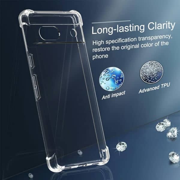 For Google Pixel 8, 8A, 8 Pro SupRShield Clear Case Shockproof Tough Gel Clear Transparent Air Cushion Cover (Transparent)