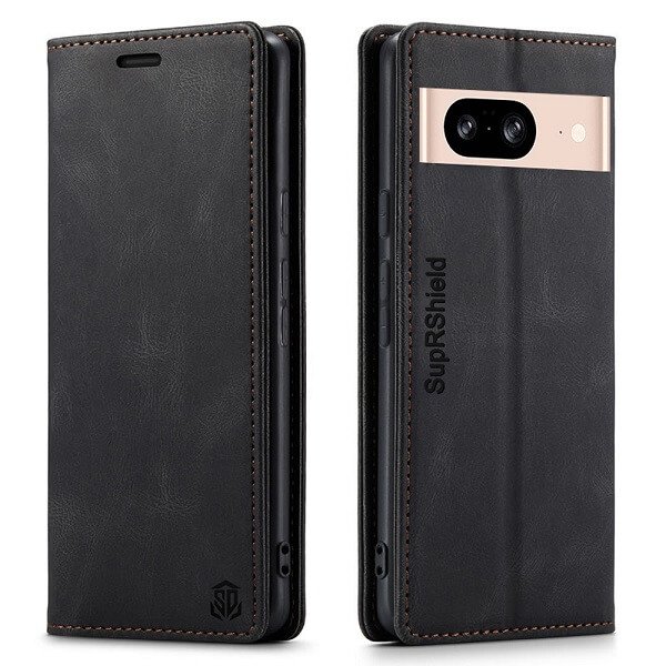 For Google Pixel 8 Case RFID Blocking Retro Flip Premium Leather Card Holder Wallet Cover - (Black)