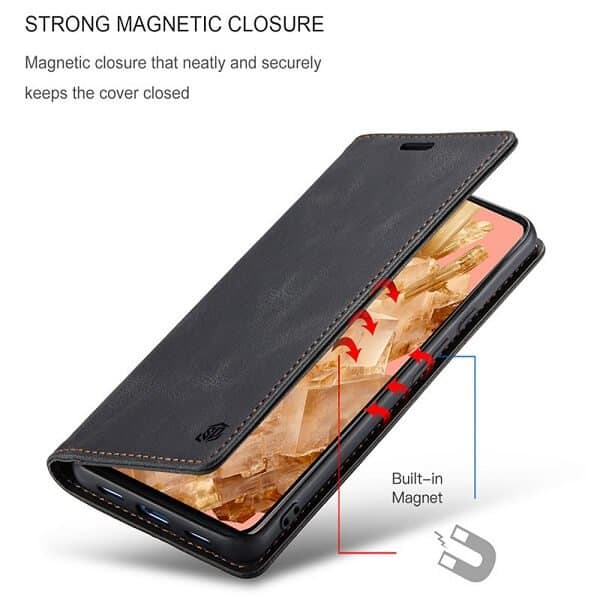 For Google Pixel 8 Case RFID Blocking Retro Flip Premium Leather Card Holder Wallet Cover - (Black)