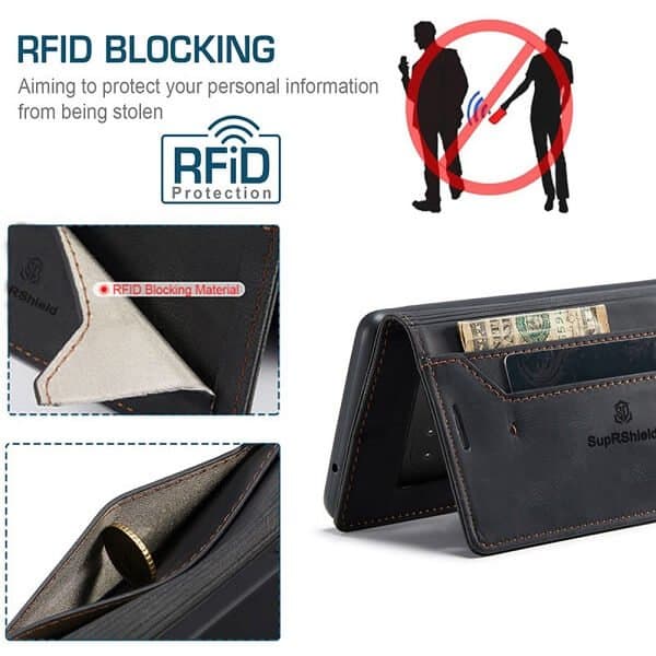 For Google Pixel 8 Case RFID Blocking Retro Flip Premium Leather Card Holder Wallet Cover - (Black)