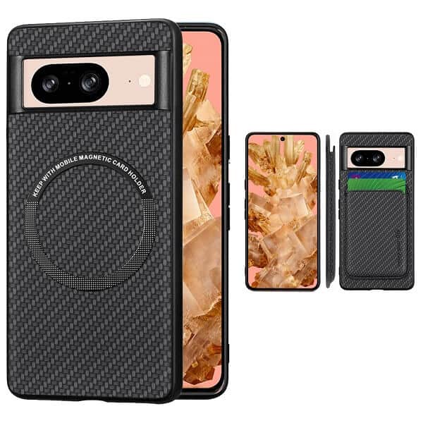 For Google Pixel 8 MagSafe Card Holder, Carbon Fiber, Detachable Magnetic Wallet Slot Case Cover