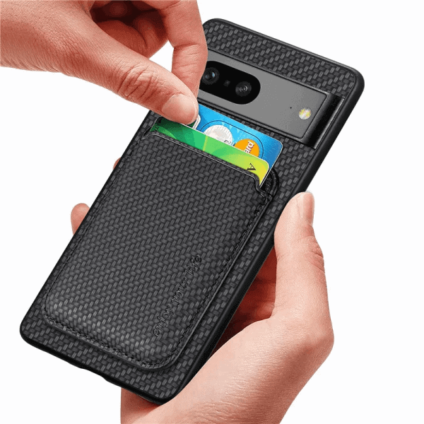 For Google Pixel 8 Pro MagSafe Card Holder, Carbon Fiber, Detachable Magnetic Wallet Slot Case Cover