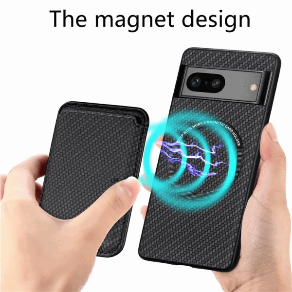 For Google Pixel 8 Pro MagSafe Card Holder, Carbon Fiber, Detachable Magnetic Wallet Slot Case Cover