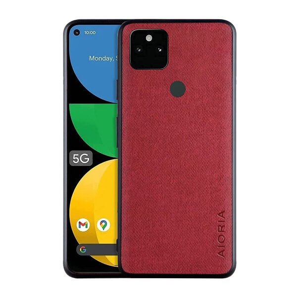 For Google pixel 5a 5G AIORIA Textile Fabric Shockproof Soft TPU Heavy Duty Slim Back Case Cover (Red)