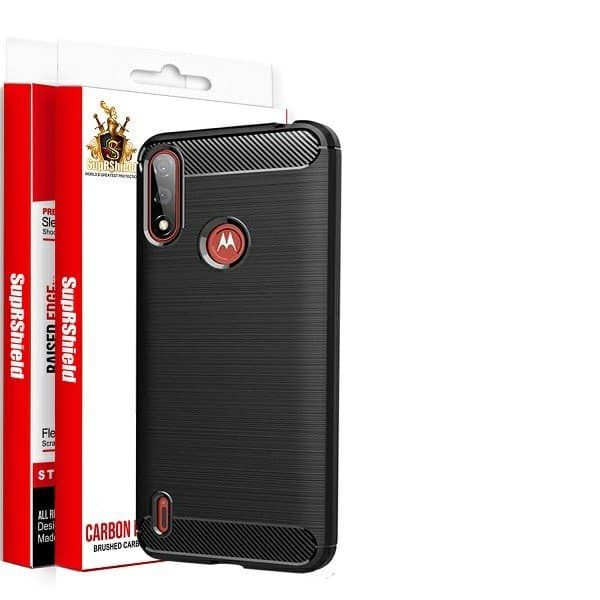 For Motorola Moto E7 Power SupRShield Case Shockproof Heavy Duty Rugged Anti Knock Slim Fit Phone Back Cover (Black)