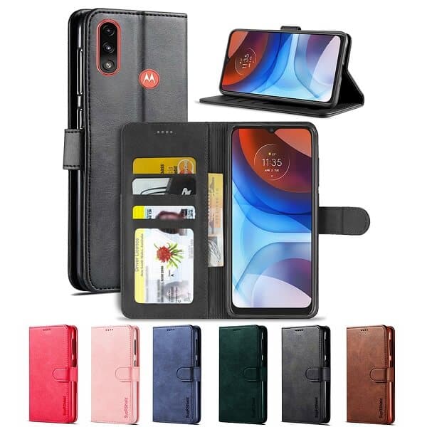 For Motorola Moto E7 Power Wallet Case Flip Leather Magnetic Stand Shockproof Cover