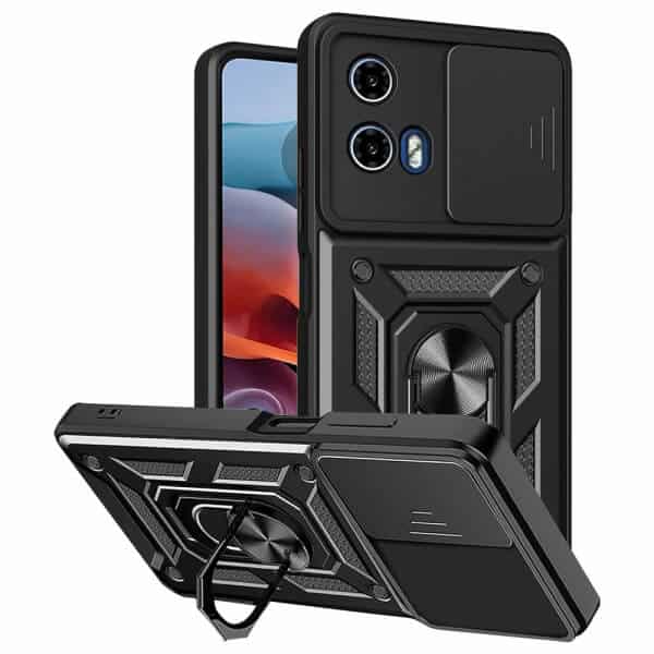 For Motorola Moto G04G24G34 Anti Scratch Rugged Magnetic Car Mount Ring Shockproof Heavy Duty Cover (Black)