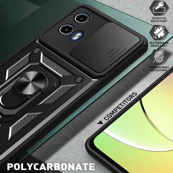 For Motorola Moto G04G24G34 Anti Scratch Rugged Magnetic Car Mount Ring Shockproof Heavy Duty Cover (Black)
