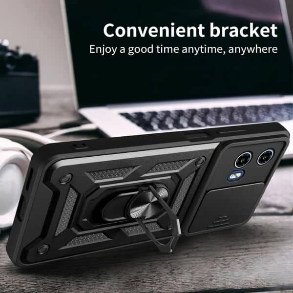For Motorola Moto G04G24G34 Anti Scratch Rugged Magnetic Car Mount Ring Shockproof Heavy Duty Cover (Black)