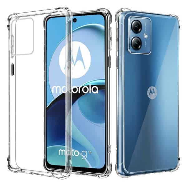 For Motorola Moto G14 Clear Case Shockproof Tough Gel Transparent Air Cushion Heavy Duty Phone Back Cover (Crystal Clear)