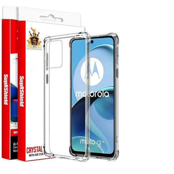 For Motorola Moto G14 Clear Case Shockproof Tough Gel Transparent Air Cushion Heavy Duty Phone Back Cover (Crystal Clear)