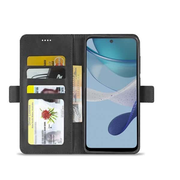 For Motorola Moto G53 5G SupRShield Wallet Leather Card Holder Flip Protective Shockproof Case Cover (Black)