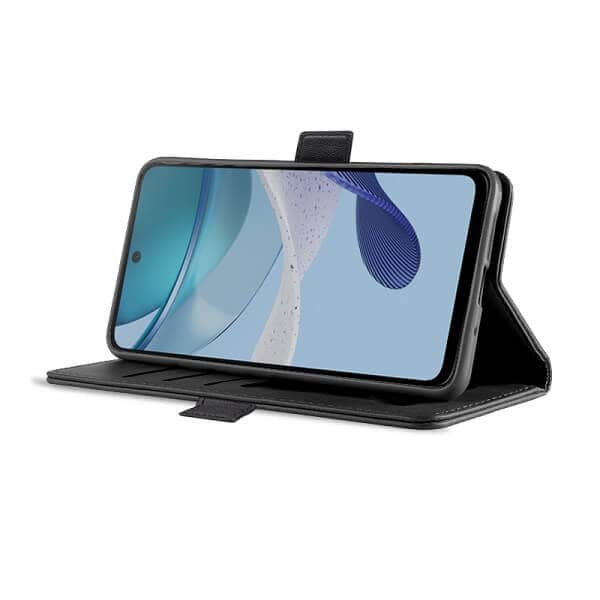 For Motorola Moto G53 5G SupRShield Wallet Leather Card Holder Flip Protective Shockproof Case Cover (Black)