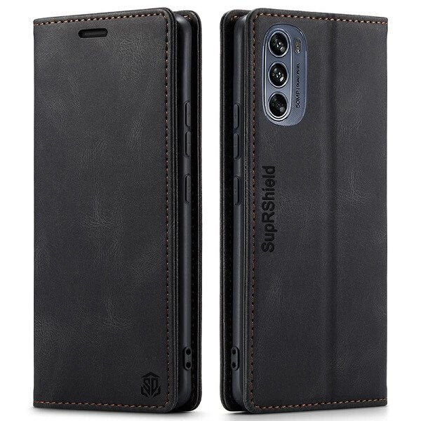 For Motorola Moto G62 5G Case RFID Blocking Retro Flip Premium Leather Card Holder Wallet Cover - (Black)