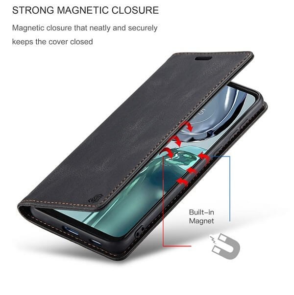 For Motorola Moto G62 5G Case RFID Blocking Retro Flip Premium Leather Card Holder Wallet Cover - (Black)