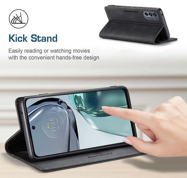 For Motorola Moto G62 5G Case RFID Blocking Retro Flip Premium Leather Card Holder Wallet Cover - (Black)