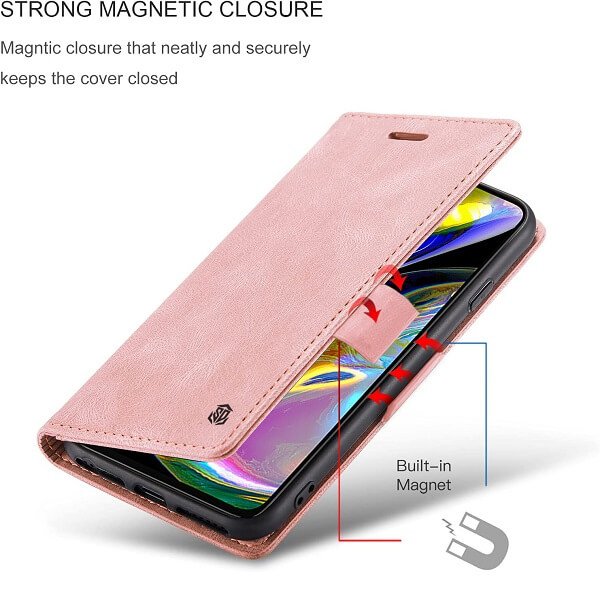 For Motorola Moto G82 5G Case RFID Blocking Retro Flip Premium Leather Card Holder Wallet Cover – (Rose Gold)