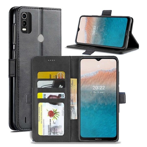 For Nokia C21 Plus SupRShield Wallet Leather Card Holder Flip Protective Shockproof Magnetic Case Cover (Black)
