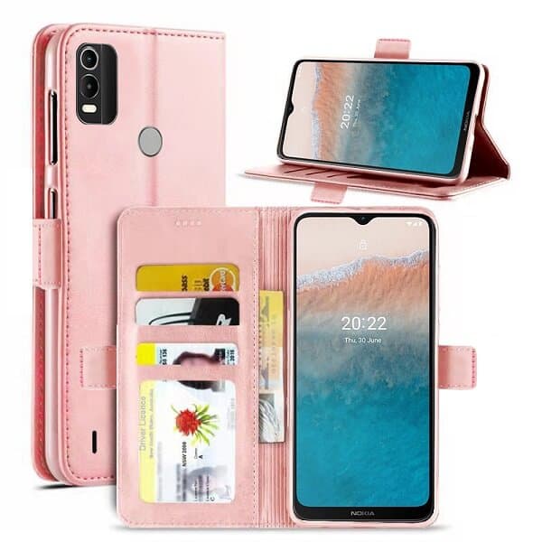 For Nokia C21 Plus SupRShield Wallet Leather Card Holder Flip Protective Shockproof Magnetic Case Cover (Rose Gold)