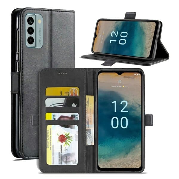 For Nokia G22 SupRShield Wallet Leather Card Holder Flip Protective Shockproof Case Cover (Black)