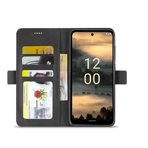 For Nokia XR21 SupRShield Wallet Leather Card Holder Flip Protective Shockproof Case Cover (Black)