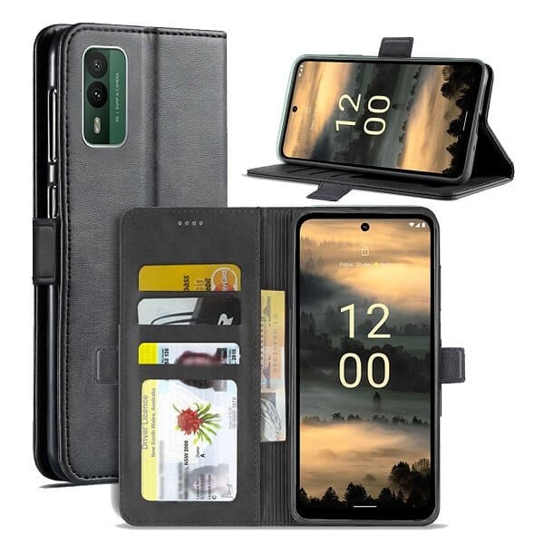 For Nokia XR21 SupRShield Wallet Leather Card Holder Flip Protective Shockproof Case Cover (Black)