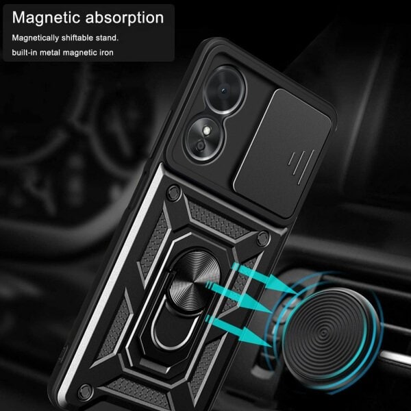 For Oppo A17 Anti Scratch Rugged Magnetic Car Mount Ring Shockproof Heavy Duty Cover (Black)