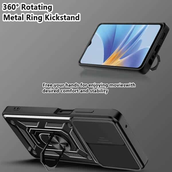 For Oppo A17 Anti Scratch Rugged Magnetic Car Mount Ring Shockproof Heavy Duty Cover (Black)