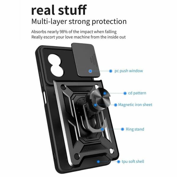 For Oppo A17 Anti Scratch Rugged Magnetic Car Mount Ring Shockproof Heavy Duty Cover (Black)