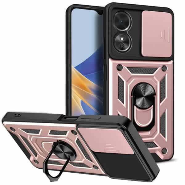 For Oppo A17 Anti Scratch Rugged Magnetic Car Mount Ring Shockproof Heavy Duty Cover (Rose Gold)