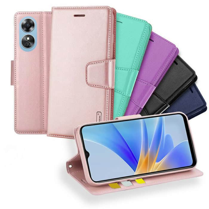 For Oppo A17 Hanman Wallet Case Flip Leather Card Slots Magnetic Stand Cover