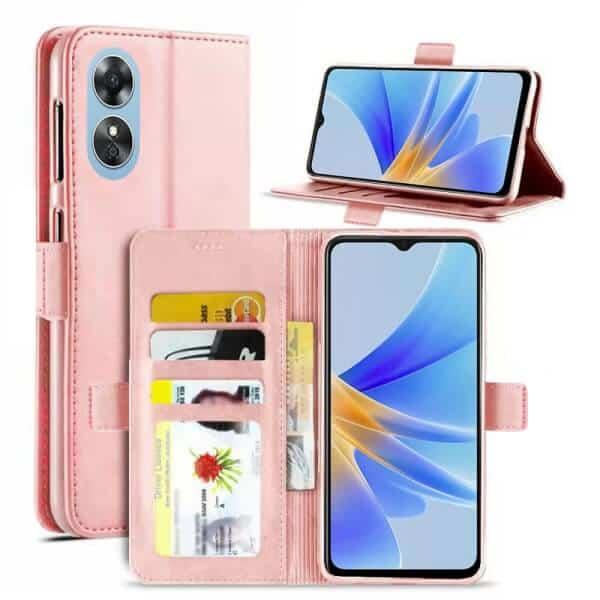 For Oppo A17 SupRShield Wallet Leather Card Holder Flip Protective Shockproof Case Cover (Rose Gold)