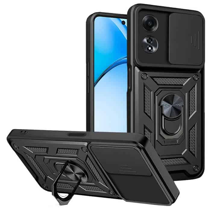 For Oppo A60 4G Anti Scratch Rugged Magnetic Car Mount Ring Shockproof Heavy Duty Cover (Black)