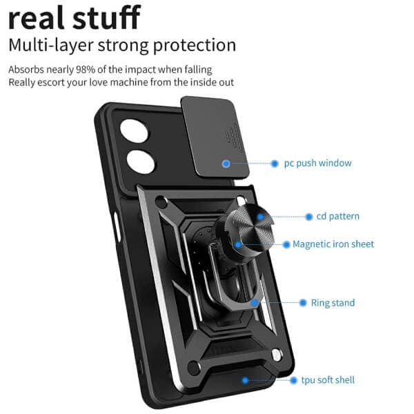 For Oppo A60 4G Anti Scratch Rugged Magnetic Car Mount Ring Shockproof Heavy Duty Cover (Black)