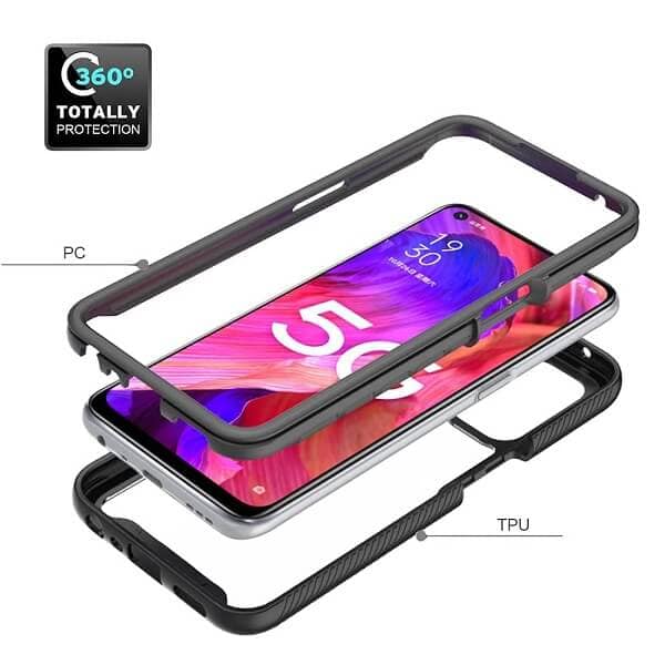 For Oppo A74 5G Military Grade Shockproof Clear Heavy Duty Case Bumper Drop Protection Tough Cover (Black)