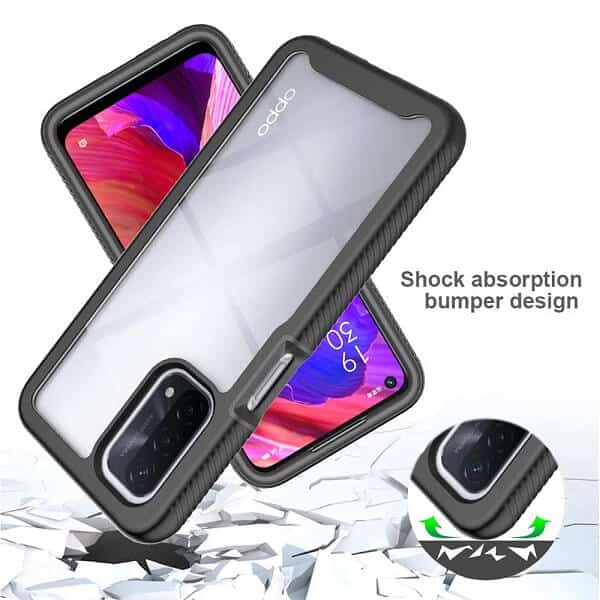 For Oppo A74 5G Military Grade Shockproof Clear Heavy Duty Case Bumper Drop Protection Tough Cover (Black)