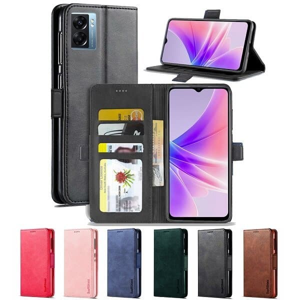 For Oppo A77 5G Case RFID Blocking Retro Flip Premium Leather Card Holder Wallet Cover