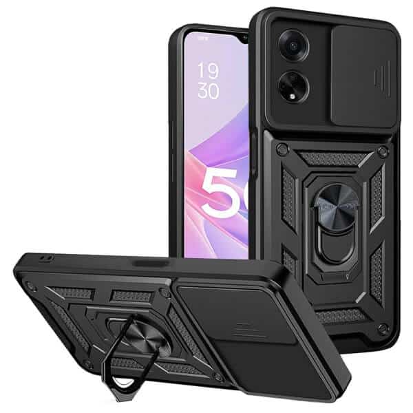 For Oppo A78 5G Anti Scratch Rugged Magnetic Car Mount Ring Shockproof Heavy Duty Cover (Black)