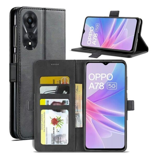 For Oppo A78 5G SupRShield Wallet Leather Card Holder Flip Protective Shockproof Case Cover (Black)