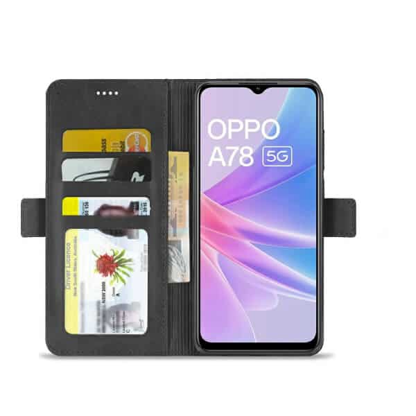 For Oppo A78 5G SupRShield Wallet Leather Card Holder Flip Protective Shockproof Case Cover (Black)