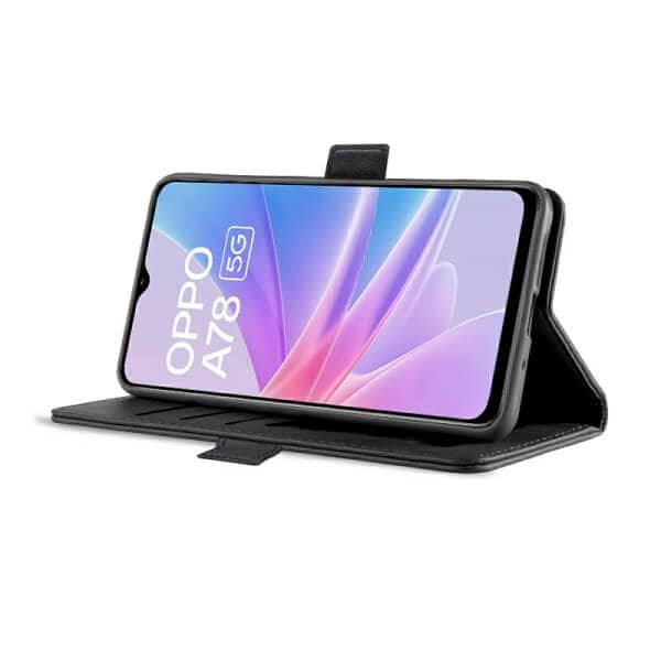For Oppo A78 5G SupRShield Wallet Leather Card Holder Flip Protective Shockproof Case Cover (Black)