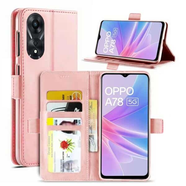 For Oppo A78 5G SupRShield Wallet Leather Card Holder Flip Protective Shockproof Case Cover (Rose Gold)